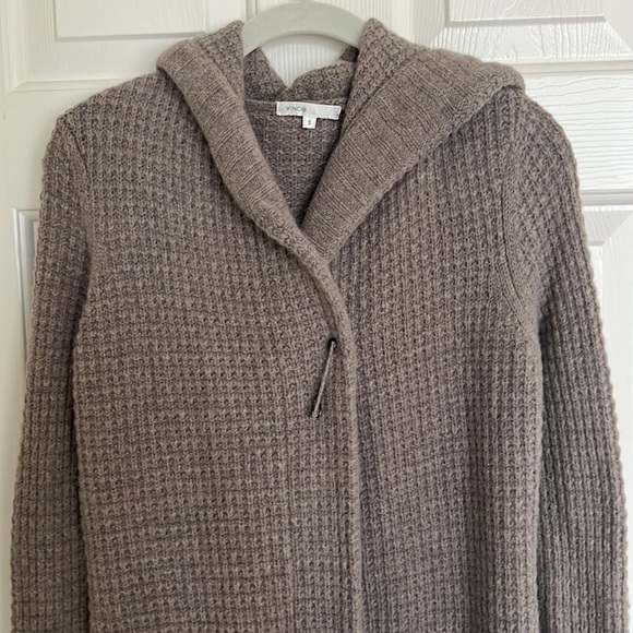 Vince Wool Cashmere Hooded Longline Coatigan Sweater Jacket Size Small NWOT- Tan - Picture 2 of 6